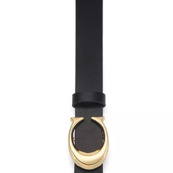 Black Vegan Leather Belt with Gold C Buckle – Fits Waist 28-36 Inches - Classic - Picture 6 of 11